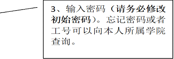 3、输入密码（请务必修改初始密码）。忘记密码或者工号可以向本人所属学院查询。